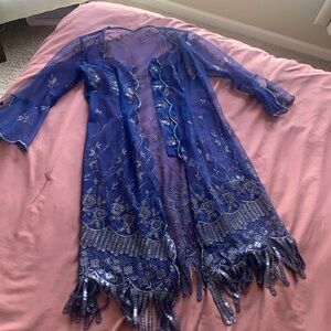 Elegant blue & silver fringe